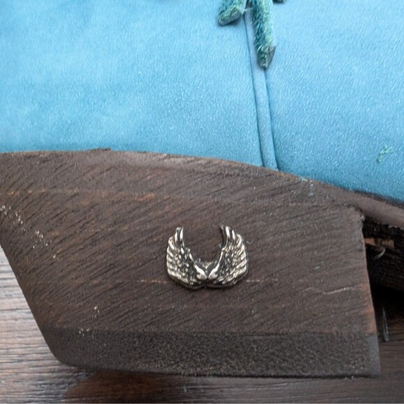 Eight Second Angel Blue Teal Suede Fringe Heeled Western Boots Women's Size 6.5 - Picture 9 of 10